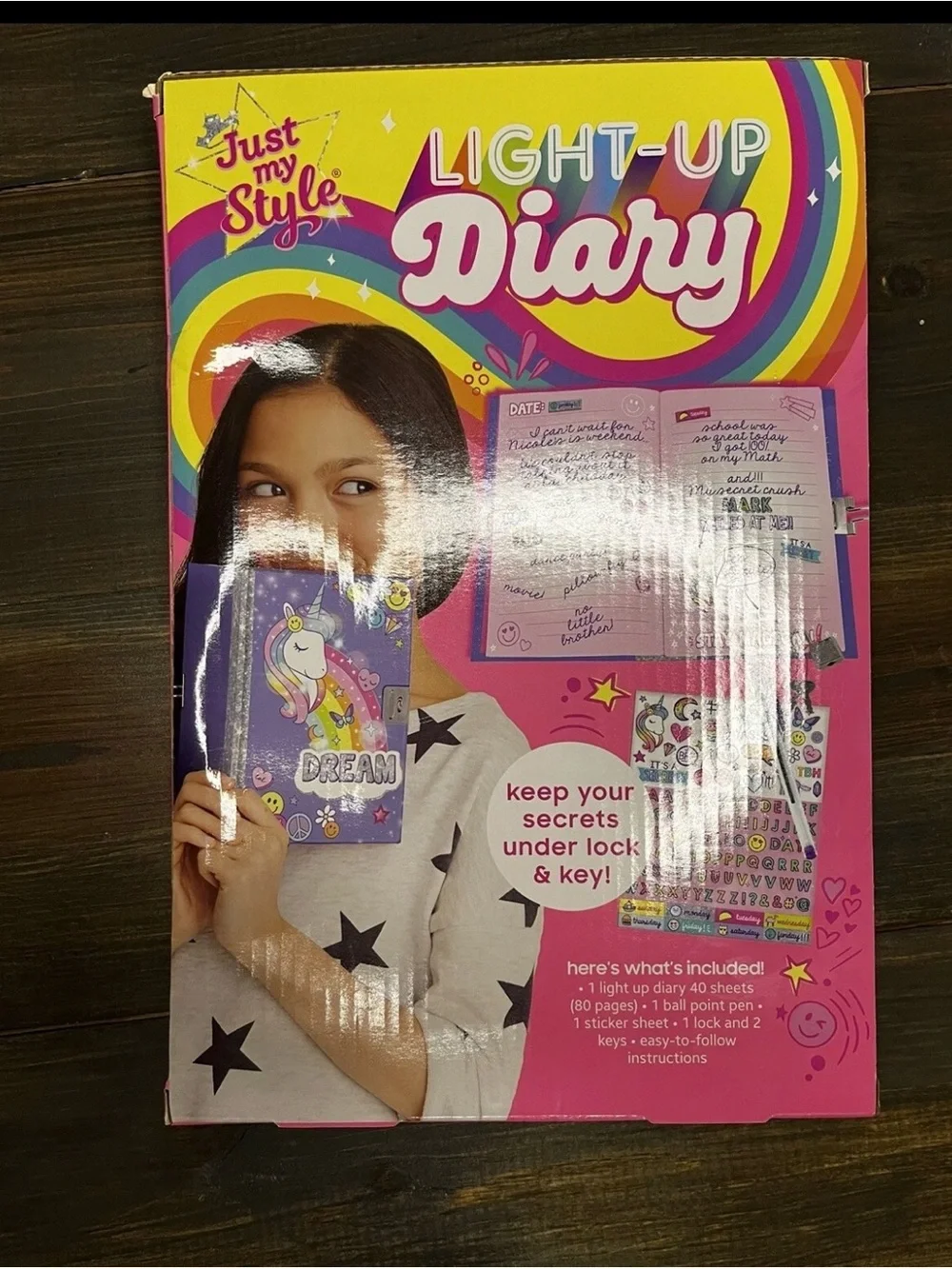 Just My Style Light-Up Diary Unicorn Rainbow Lock & Key 6pc New Sealed